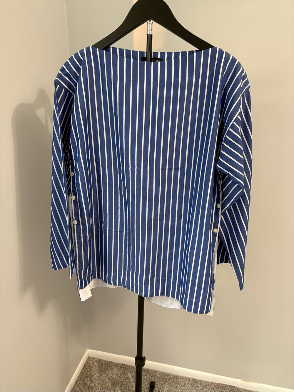 J.Crew Ciel Striped Cotton Poplin Boatneck Side Button Top Blue White XS - Picture 2 of 9